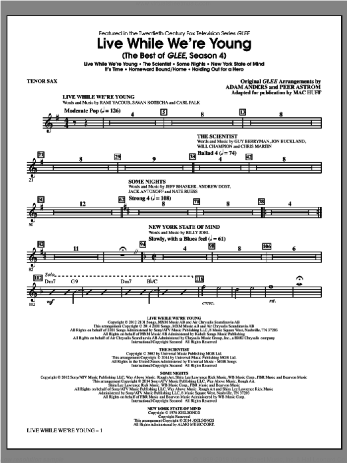 Live While We're Young (The Best of Glee Season 4) sheet music for orchestra/band (tenor sax) by Mac Huff, intermediate skill level