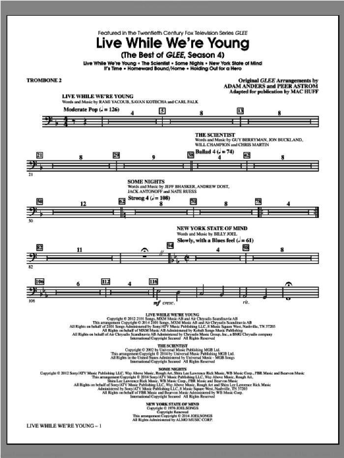 Live While We're Young (The Best of Glee Season 4) sheet music for orchestra/band (trombone 2) by Mac Huff, intermediate skill level