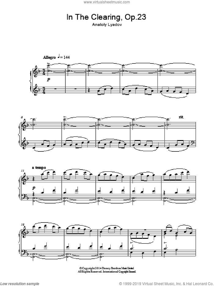In The Clearing Op. 23 sheet music for piano solo by Anatoly Lyadov, classical score, intermediate skill level