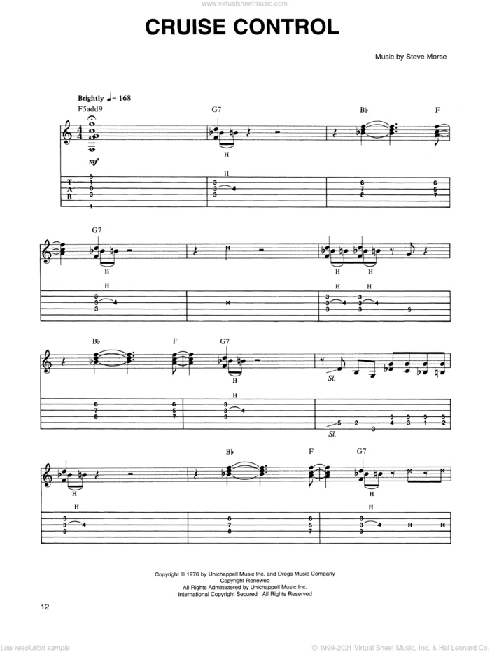 Cruise Control sheet music for guitar (tablature) by Steve Morse and Dixie Dregs, intermediate skill level