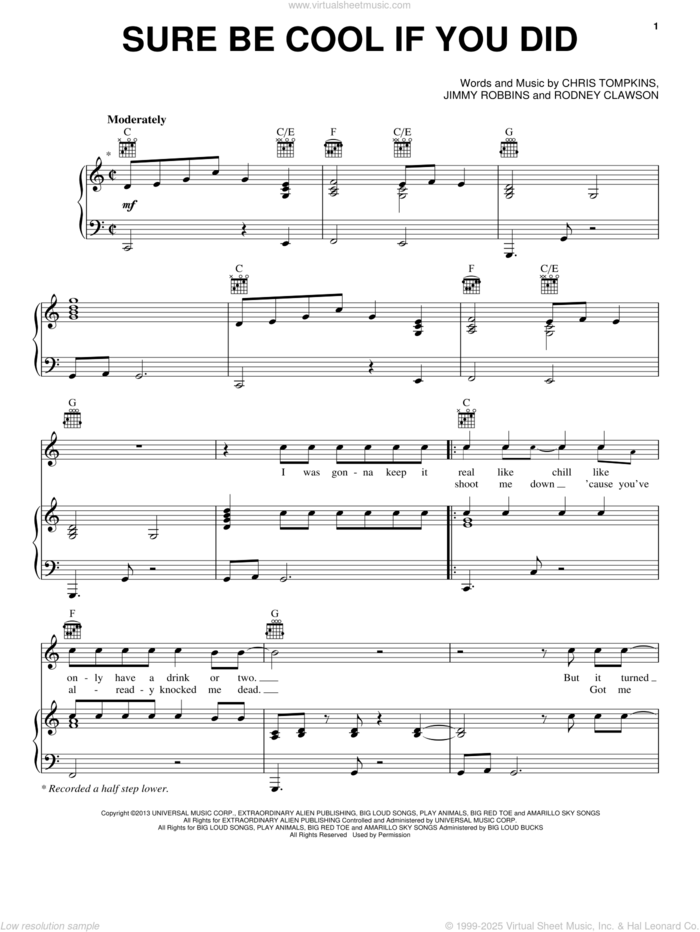 Sure Be Cool If You Did sheet music for voice, piano or guitar by Blake Shelton, Chris Tompkins, Jimmy Robbins and Rodney Clawson, intermediate skill level