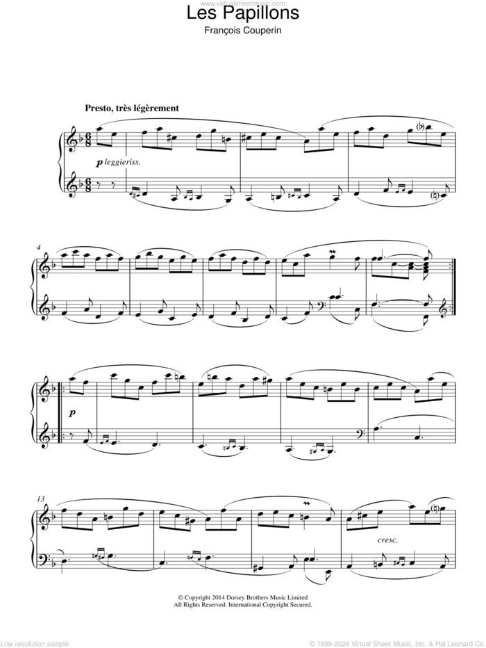 Les Papillons sheet music for piano solo by Francois Couperin, classical score, intermediate skill level