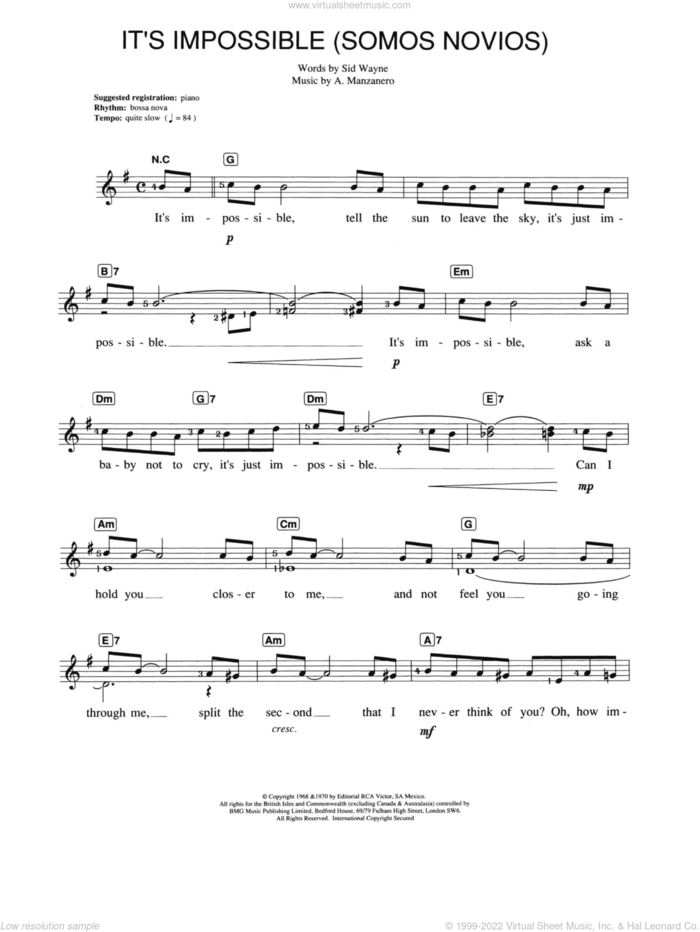 It's Impossible (Somos Novios) sheet music for piano solo (chords, lyrics, melody) by Perry Como, Armando Manzanero and Sid Wayne, intermediate piano (chords, lyrics, melody)