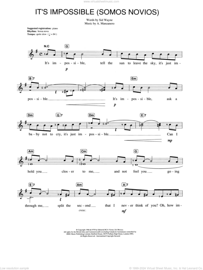 It's Impossible (Somos Novios) sheet music for piano solo (chords, lyrics, melody) by Perry Como, Armando Manzanero and Sid Wayne, intermediate piano (chords, lyrics, melody)