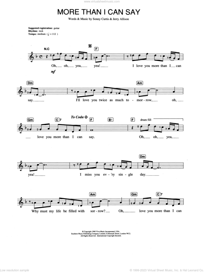 More Than I Can Say sheet music for piano solo (chords, lyrics, melody) by Leo Sayer, Jerry Allison and Sonny Curtis, intermediate piano (chords, lyrics, melody)