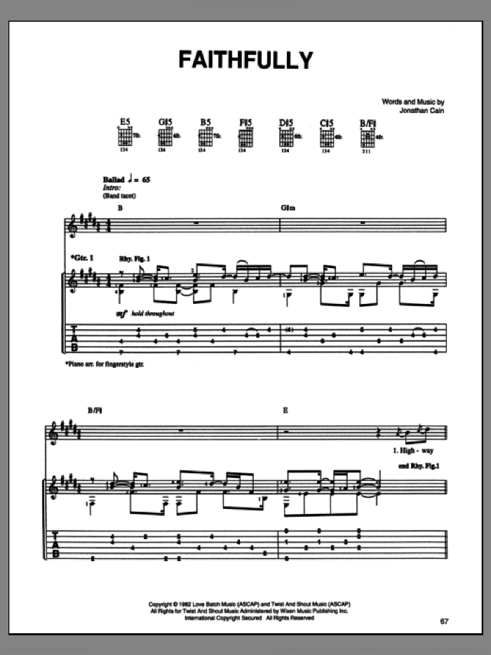 Faithfully sheet music for guitar (tablature) by Journey, intermediate skill level
