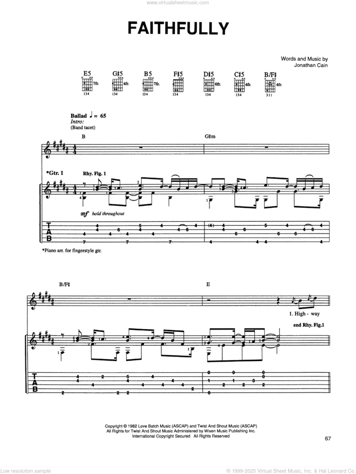 Faithfully sheet music for guitar (tablature) by Journey, intermediate skill level