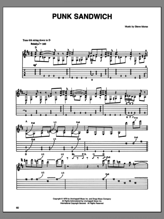 Punk Sandwich sheet music for guitar (tablature) by Steve Morse and Dixie Dregs, intermediate skill level