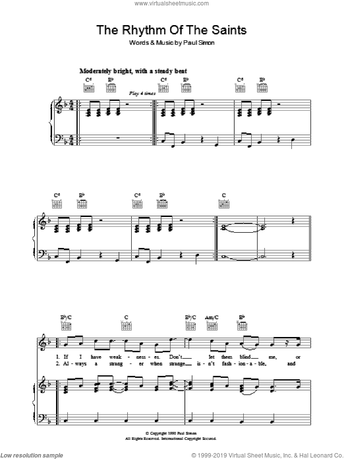 The Rhythm Of The Saints sheet music for voice, piano or guitar by Paul Simon, intermediate skill level