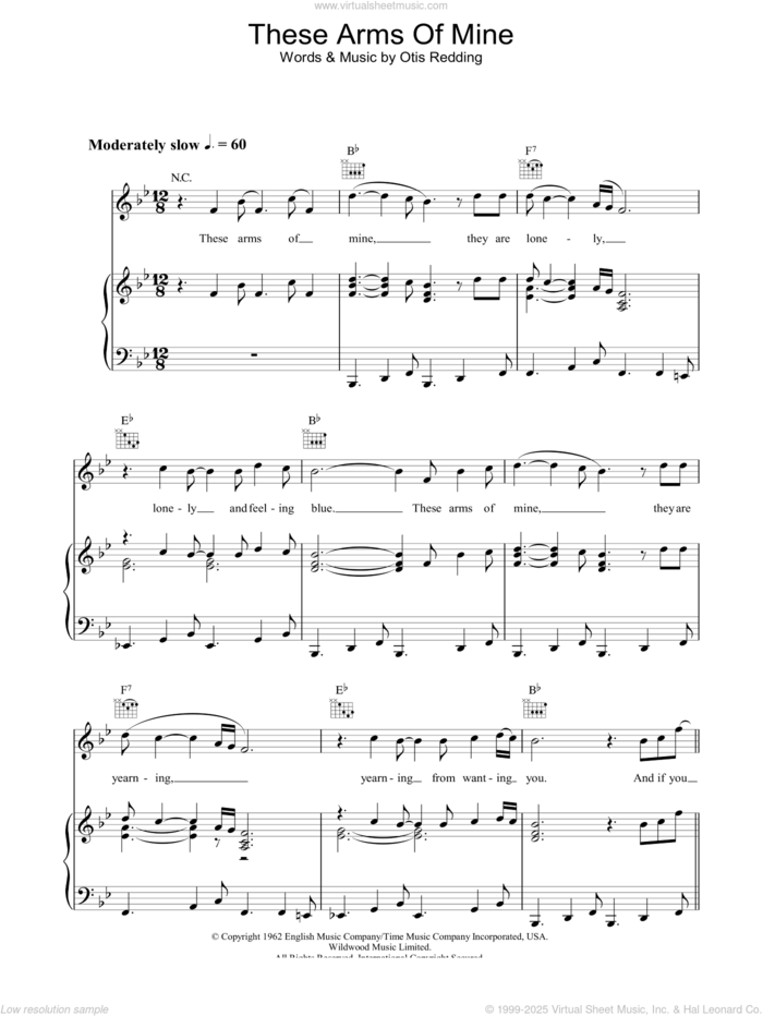 These Arms Of Mine sheet music for voice, piano or guitar by Otis Redding, intermediate skill level