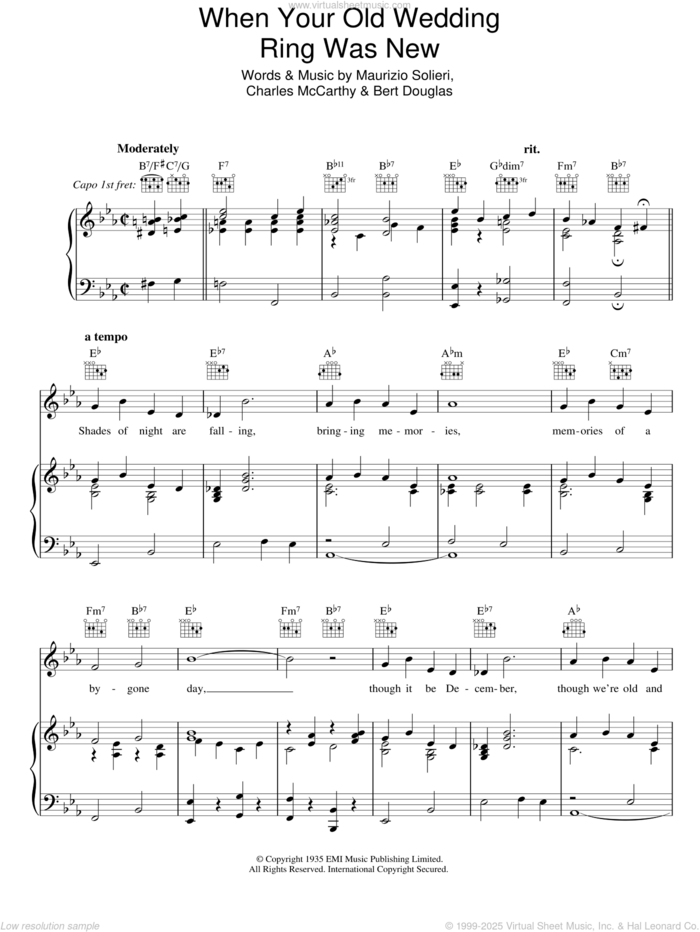 When Your Old Wedding Ring Was New sheet music for voice, piano or guitar by Charles McCarthy, Bert Douglas and Maurizio Solieri, intermediate skill level