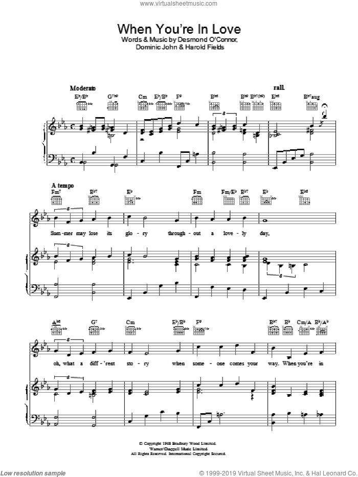 When You're In Love sheet music for voice, piano or guitar by Harold Fields and Dominic John, intermediate skill level