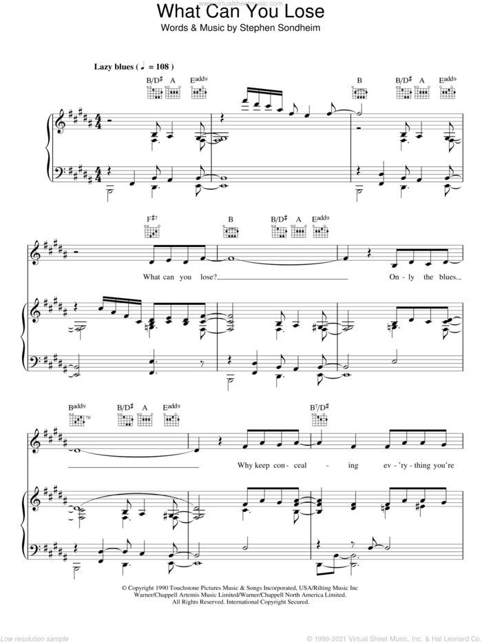 What Can You Lose? sheet music for voice, piano or guitar by Madonna, Bill Bottrell and Stephen Sondheim, intermediate skill level