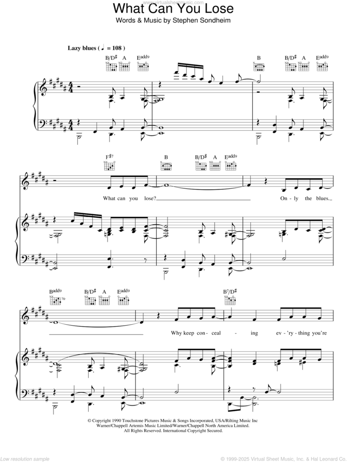 What Can You Lose? sheet music for voice, piano or guitar by Madonna, Bill Bottrell and Stephen Sondheim, intermediate skill level