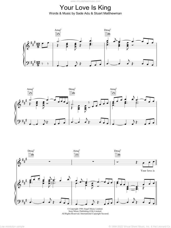 Your Love Is King sheet music for voice, piano or guitar by Sade and Stuart Matthewman, intermediate skill level