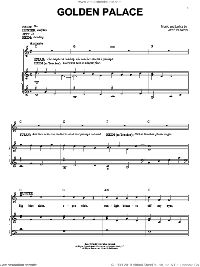 Golden Palace sheet music for voice and piano by Jeff Bowen, intermediate skill level