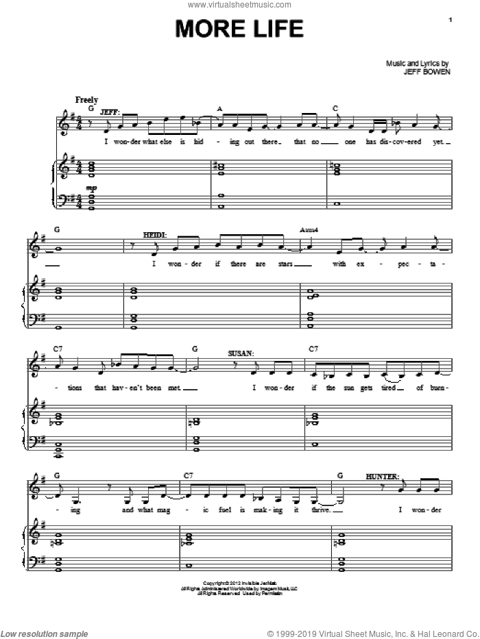 More Life sheet music for voice and piano by Jeff Bowen, intermediate skill level