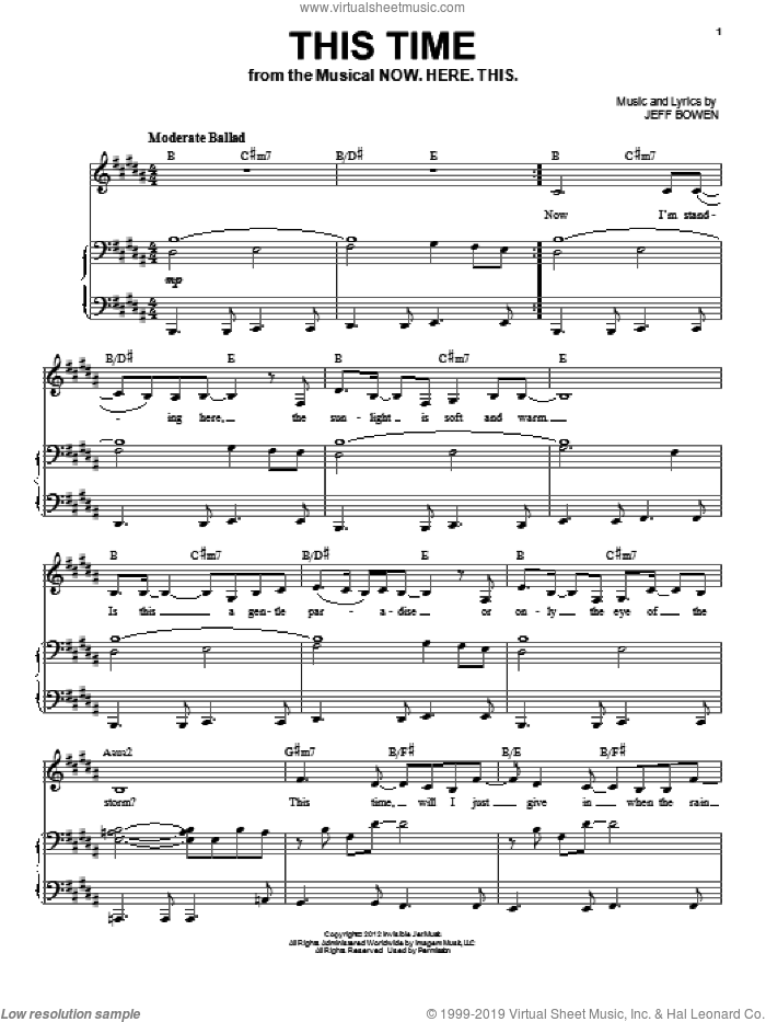 This Time sheet music for voice and piano by Jeff Bowen, intermediate skill level