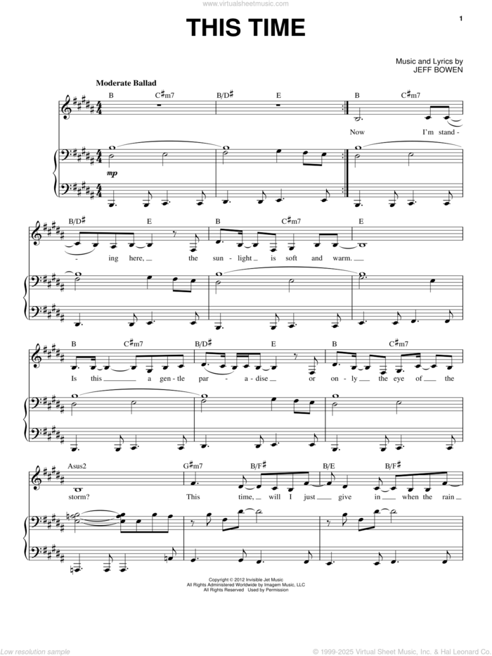 This Time sheet music for voice and piano by Jeff Bowen, intermediate skill level