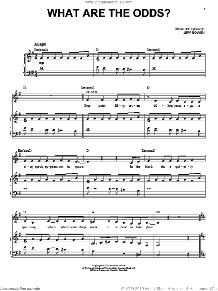 What Are The Odds? sheet music for voice and piano by Jeff Bowen, intermediate skill level