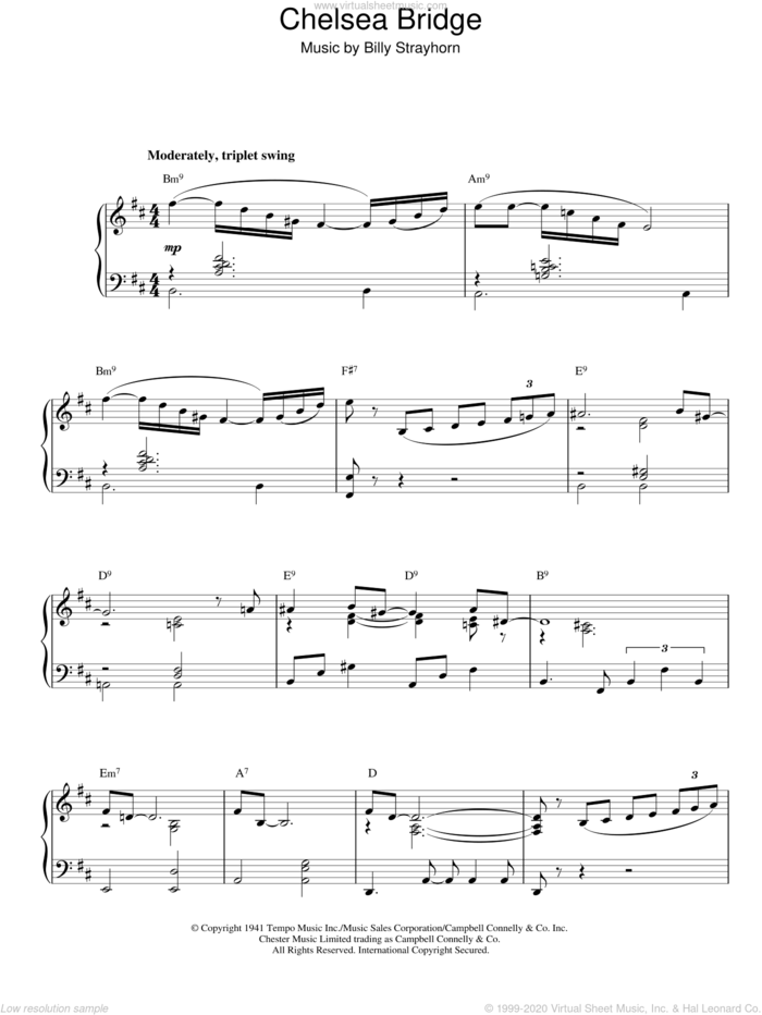 Chelsea Bridge sheet music for piano solo by Billy Strayhorn, intermediate skill level