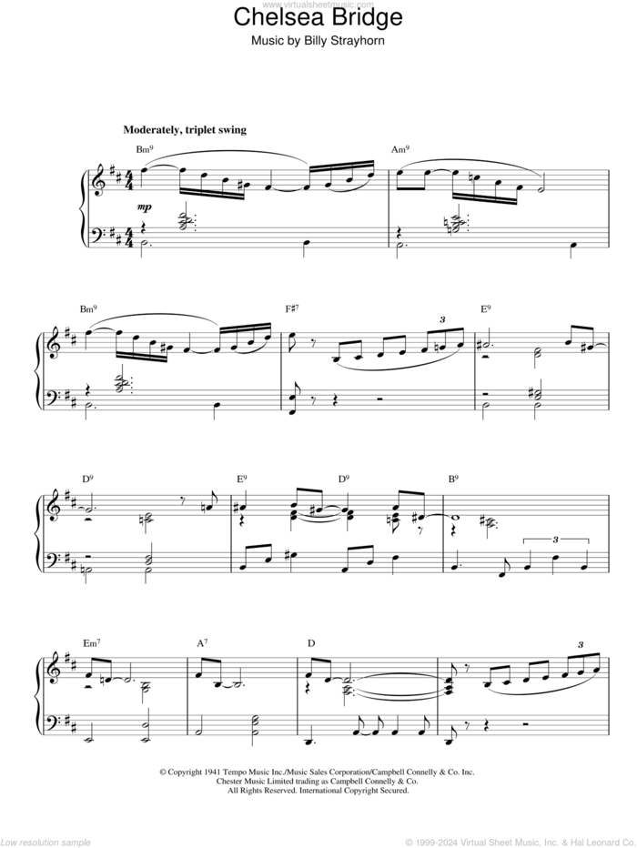 Chelsea Bridge sheet music for piano solo by Billy Strayhorn, intermediate skill level