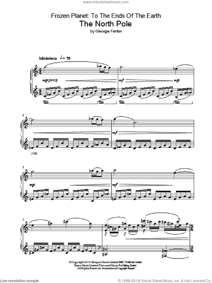 Frozen Planet, The North Pole sheet music for piano solo by George Fenton, intermediate skill level