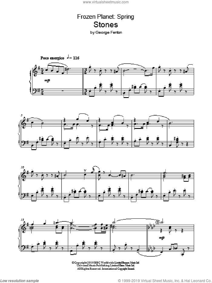 Frozen Planet, Stones sheet music for piano solo by George Fenton, intermediate skill level