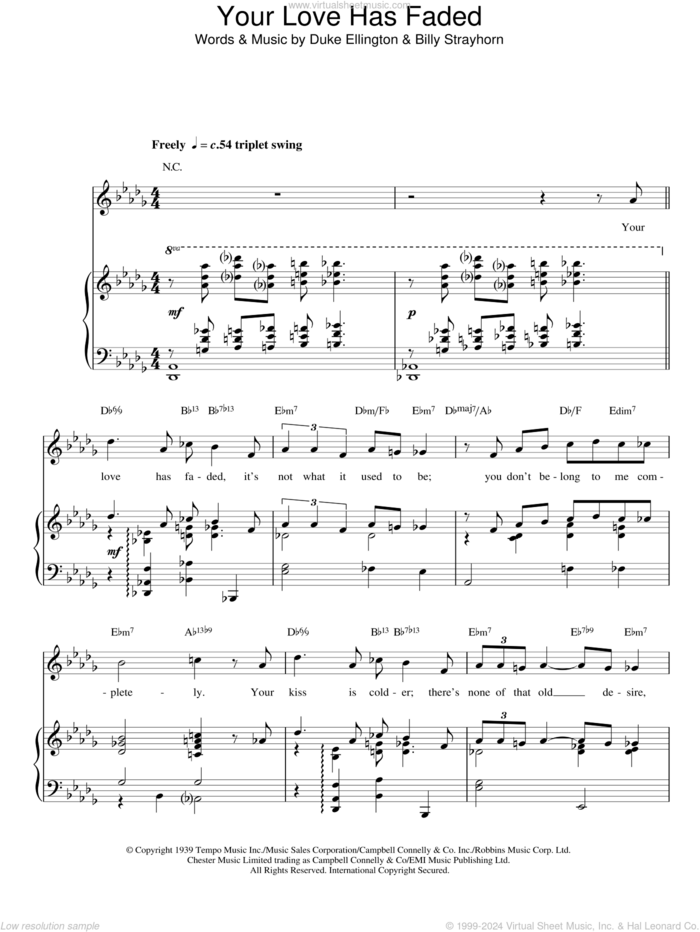 Your Love Has Faded sheet music for voice, piano or guitar by Billy Strayhorn and Duke Ellington, intermediate skill level