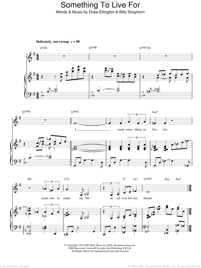 Something To Live For sheet music for voice, piano or guitar by Billy Strayhorn and Duke Ellington, intermediate skill level