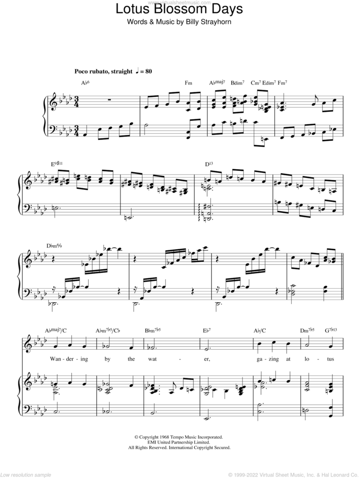Lotus Blossom sheet music for voice, piano or guitar by Billy Strayhorn, intermediate skill level
