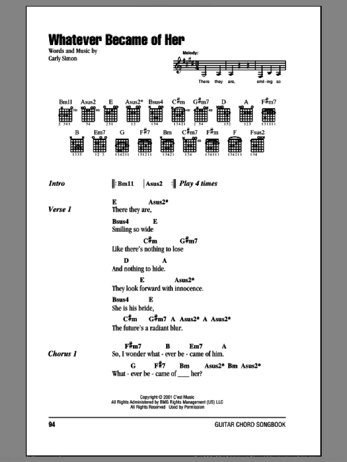 Whatever Became Of Her sheet music for guitar (chords) by Carly Simon, intermediate skill level