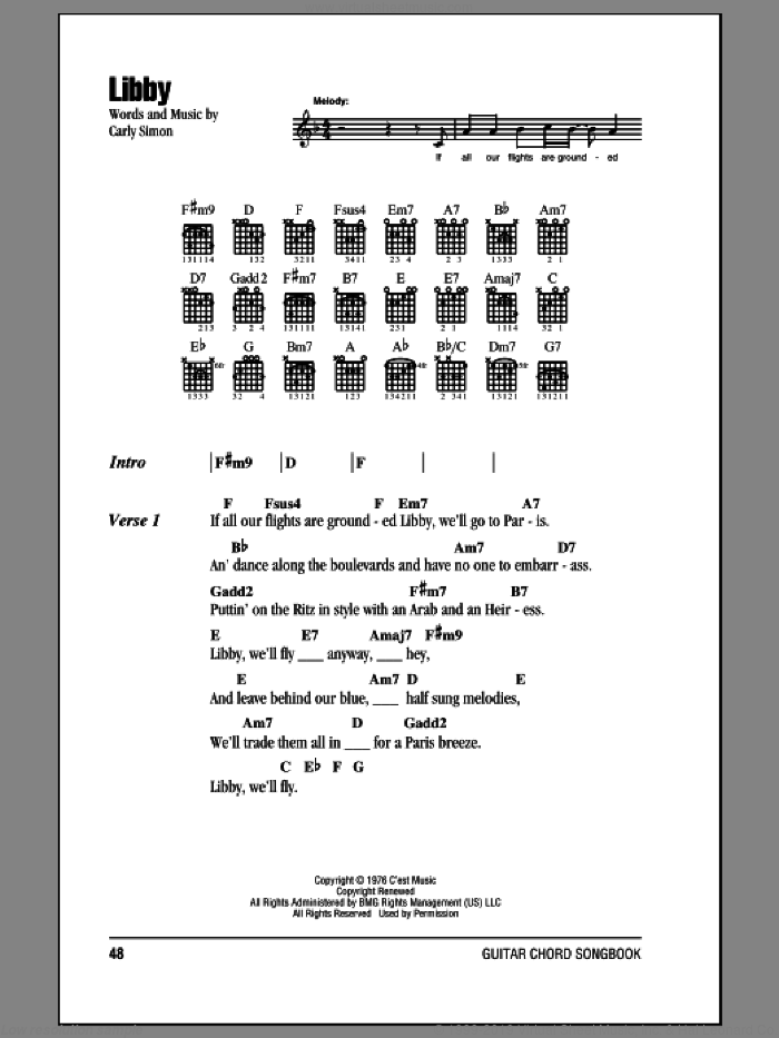 Libby sheet music for guitar (chords) by Carly Simon, intermediate skill level