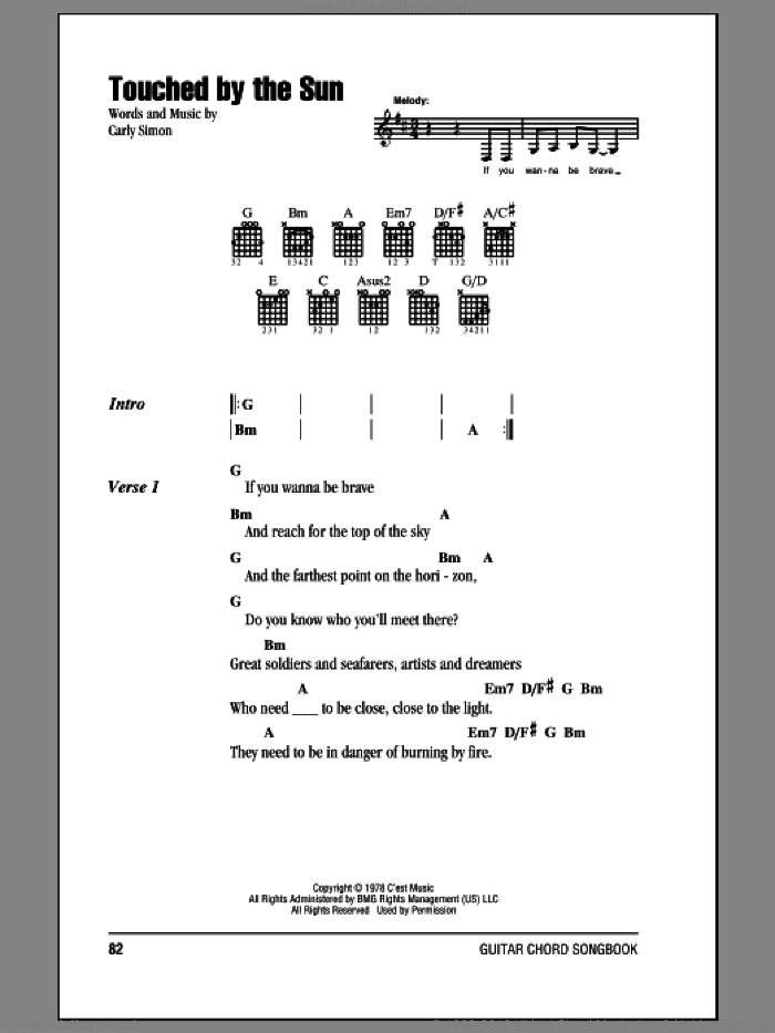 Touched By The Sun sheet music for guitar (chords) by Carly Simon, intermediate skill level