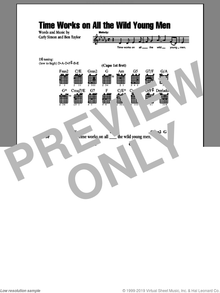 Time Works On All The Wild Young Men sheet music for guitar (chords) by Carly Simon and Ben Taylor, intermediate skill level