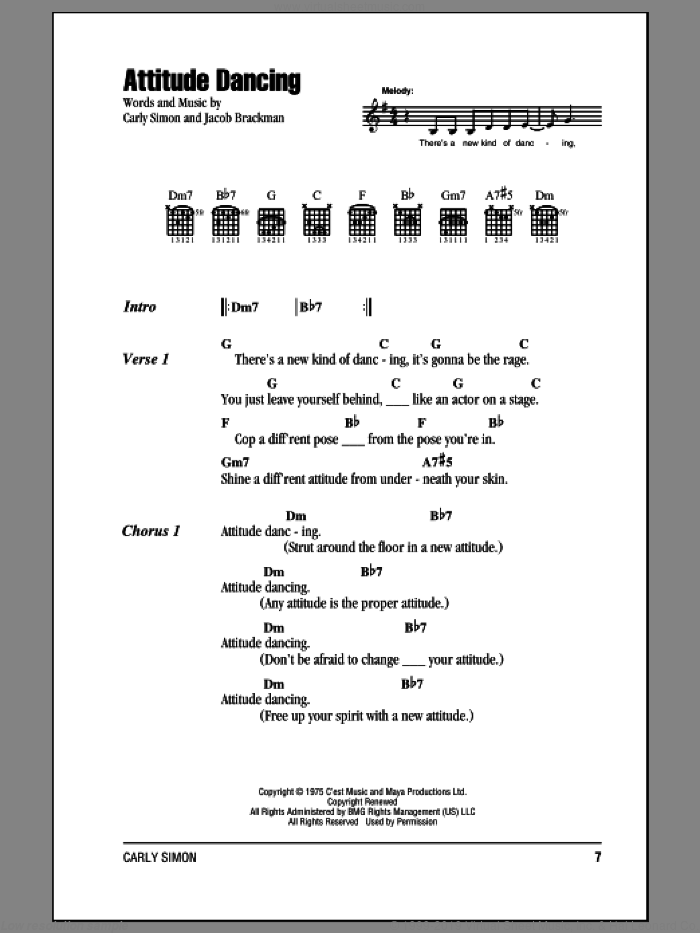 Attitude Dancing sheet music for guitar (chords) by Carly Simon and Jacob Brackman, intermediate skill level
