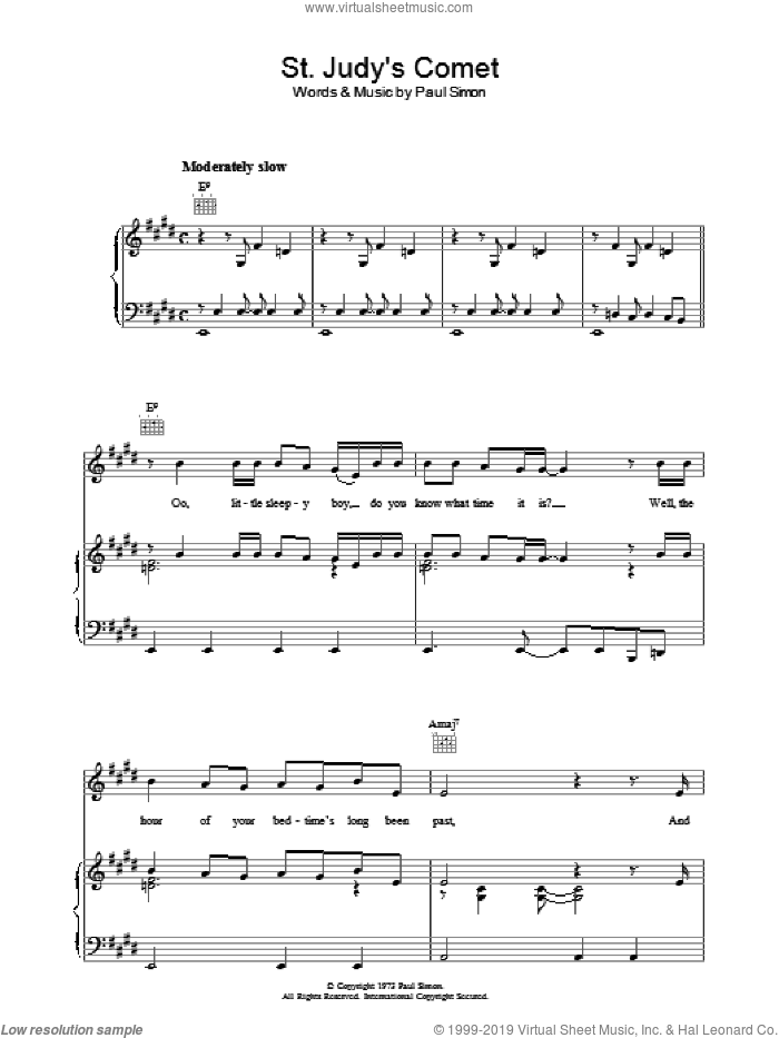 St. Judy's Comet sheet music for voice, piano or guitar by Paul Simon, intermediate skill level
