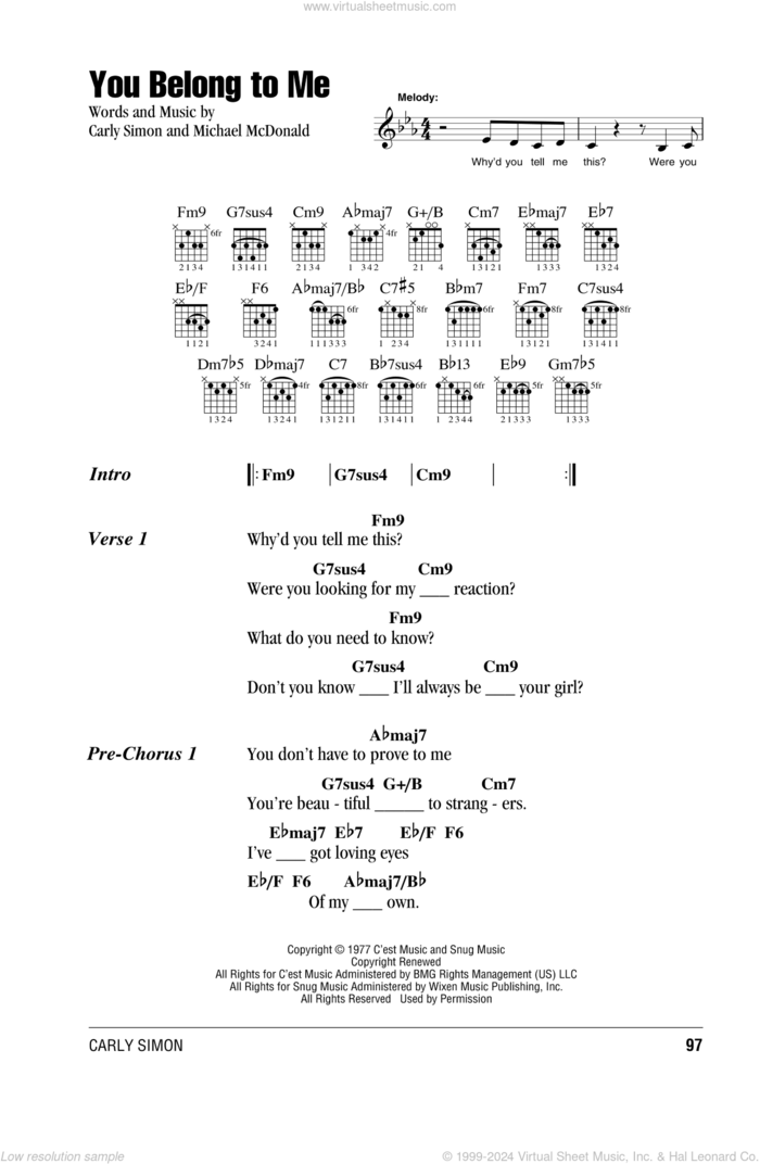 You Belong To Me sheet music for guitar (chords) by Carly Simon, The Doobie Brothers and Michael McDonald, intermediate skill level