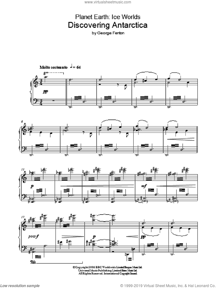 Planet Earth: Discovering Antarctica sheet music for piano solo by George Fenton, intermediate skill level