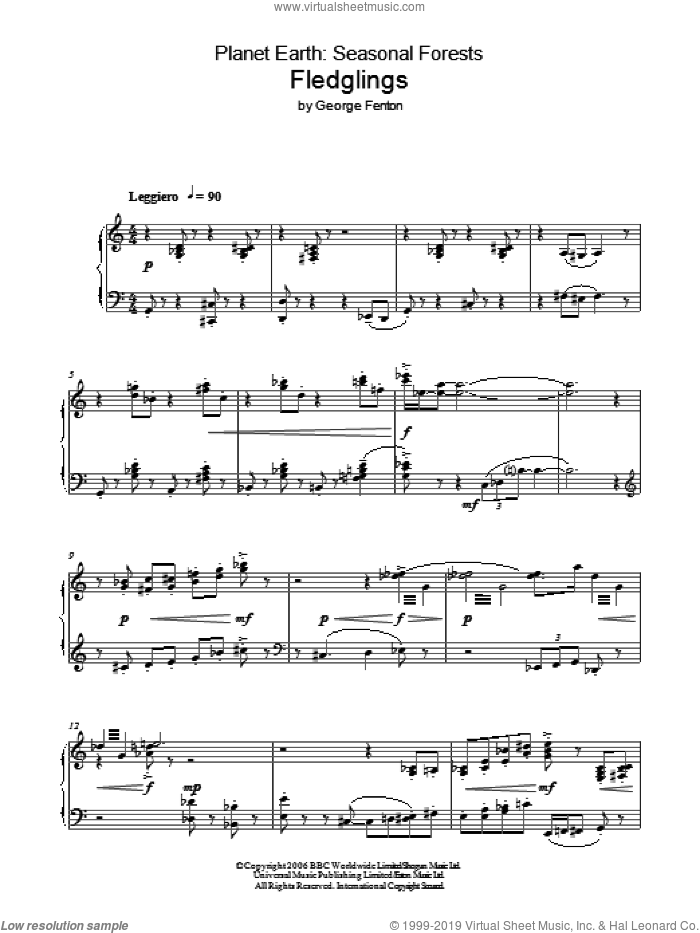 Planet Earth: Fledglings sheet music for piano solo by George Fenton, intermediate skill level