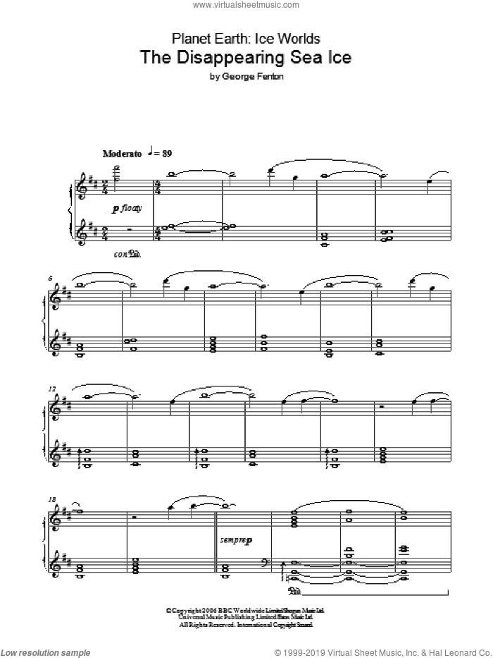 Planet Earth: The Disappearing Sea Ice sheet music for piano solo by George Fenton, intermediate skill level