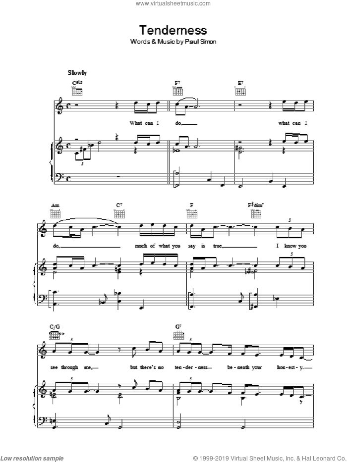 Tenderness sheet music for voice, piano or guitar (PDF)