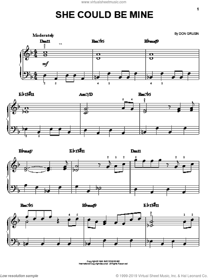 She Could Be Mine sheet music for piano solo by Dave Grusin and Don Grusin, easy skill level
