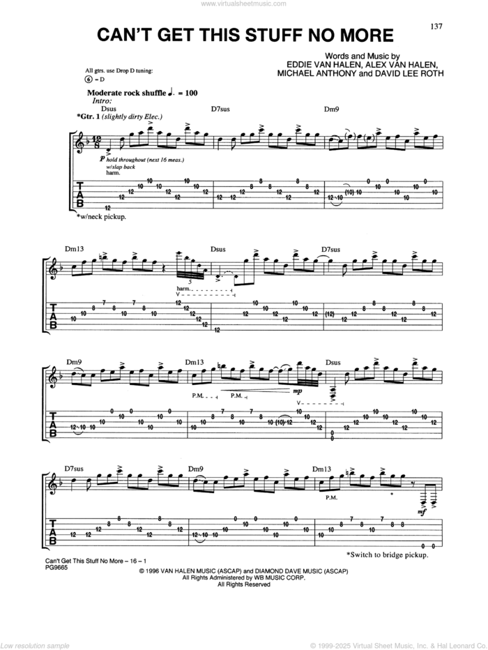 Can't Get This Stuff No More sheet music for guitar (tablature) by Edward Van Halen, Alex Van Halen, David Lee Roth and Michael Anthony, intermediate skill level