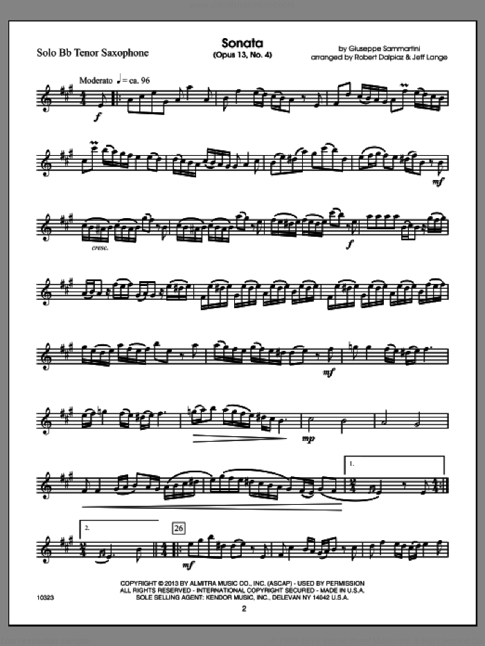 Kendor Master Repertoire - Tenor Saxophone (complete set of parts) sheet music for tenor saxophone and piano by Robert Dalpiaz and Jeff Lange, classical score, intermediate skill level