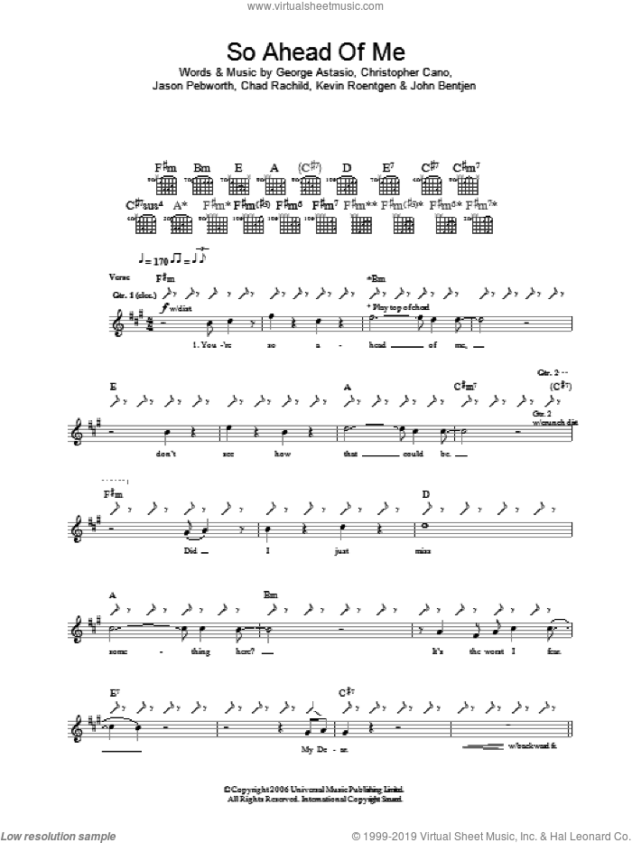 So Ahead Of Me sheet music for guitar (tablature) by Orson, Chad Rachild, Christopher Cano, George Astasio, Jason Pebworth, John Bentjen and Kevin Roentgen, intermediate skill level