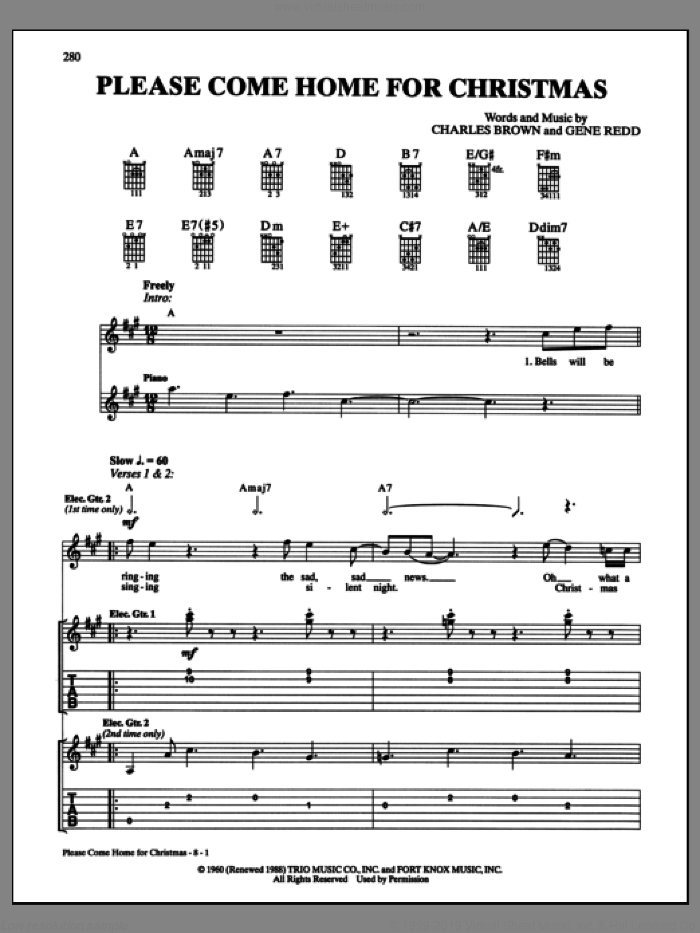 Please Come Home For Christmas sheet music for guitar (tablature) by Josh Gracin, Charles Brown, Gene Redd, Martina McBride and Willie Nelson, intermediate skill level