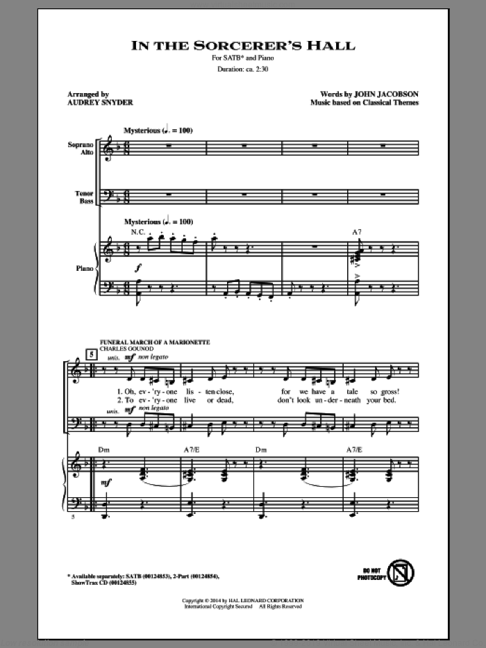 In The Sorcerer's Hall sheet music for choir (SATB: soprano, alto, tenor, bass) by Audrey Snyder and John Jacobson, intermediate skill level