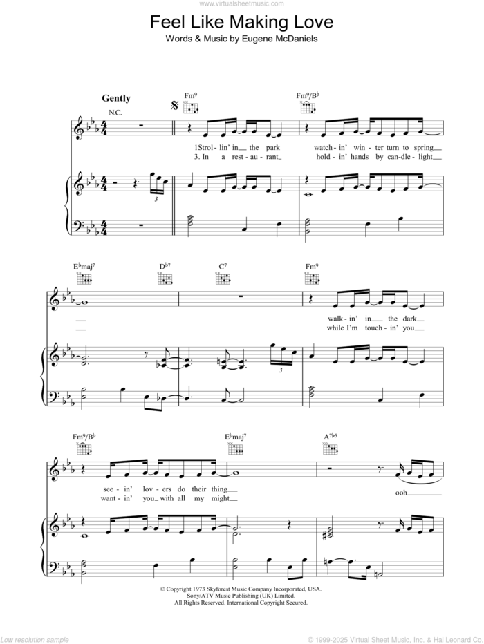 Feel Like Making Love sheet music for voice, piano or guitar by Roberta Flack and Eugene McDaniels, intermediate skill level