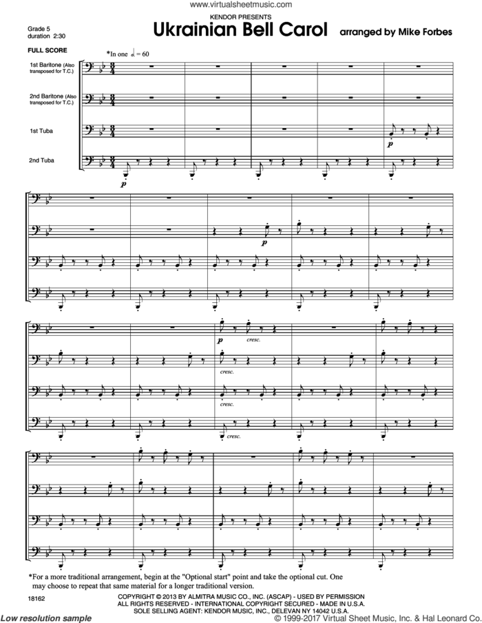 Ukrainian Bell Carol (COMPLETE) sheet music for two tubas by Michael Forbes, classical score, intermediate skill level